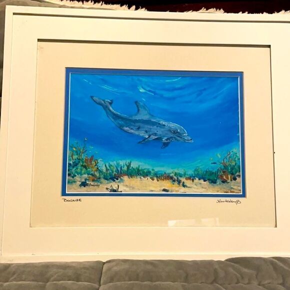 Watercolor Dolphin Print Framed and Matted (#22 of 300 Made) - Picture 4 of 16